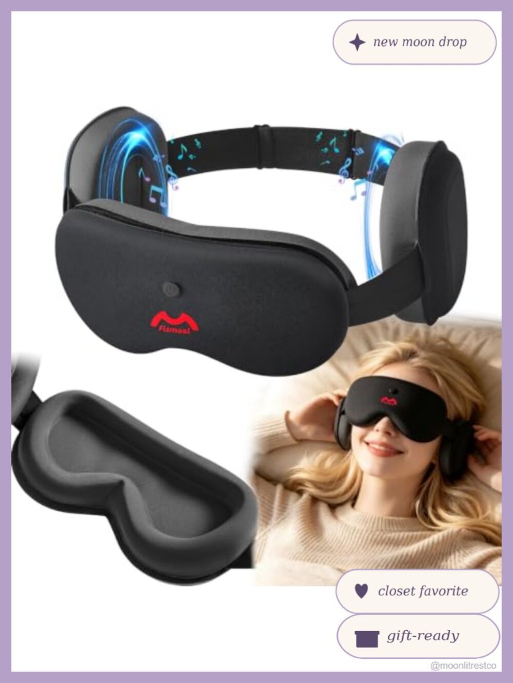 Bluetooth Sleep Mask with White Noise & 3D Blackout Eye Cups for Travel